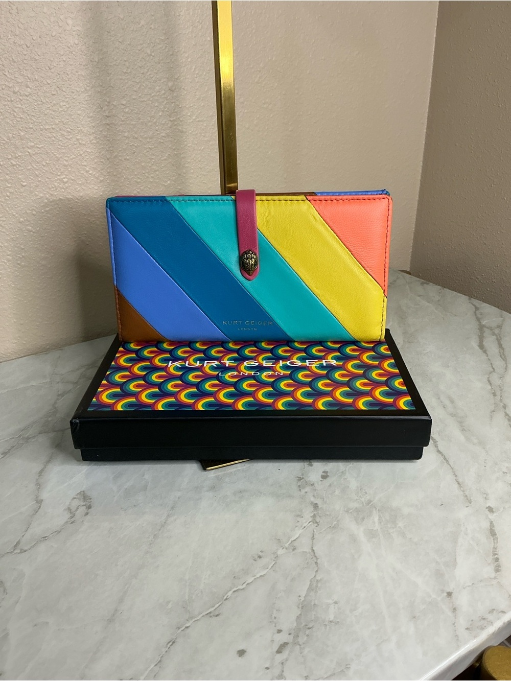 Kurt Geiger London Kensington soft leather Rainbow Diagonal wallet (NWOTs)